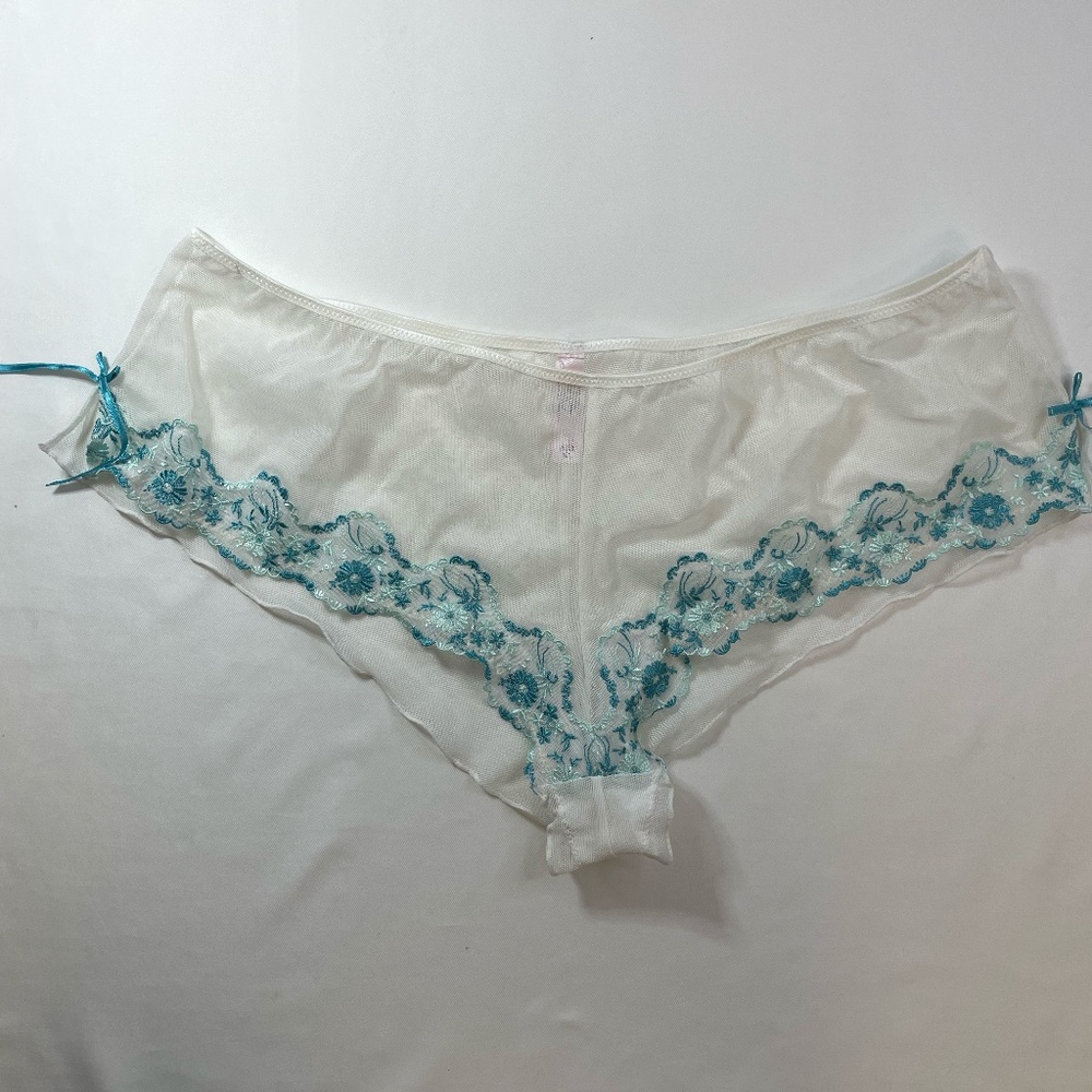 Victoria's Secret Panties XL - Tanga Cheeky Sheer White Mesh Embroidered Vintage